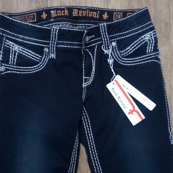 Rock Revival Women's Jeans 28 Aida Skinny Embellished Rhinestones NWT 148 USD - Picture 5 of 14